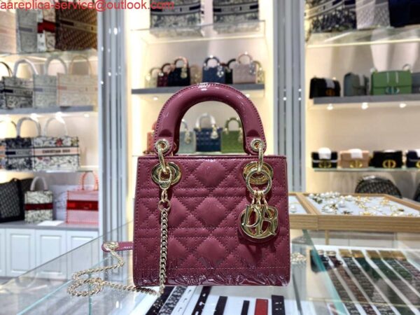 Replica Dior Mini Lady Dior Bag M0505 Hibiscus Powder Patent Cannage Calfskin 10