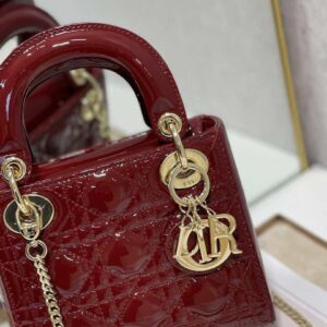 Replica Dior Mini Lady Dior Bag M0505 Maroon Patent Cannage Calfskin