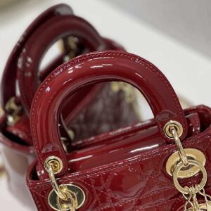 Replica Dior Mini Lady Dior Bag M0505 Maroon Patent Cannage Calfskin 2