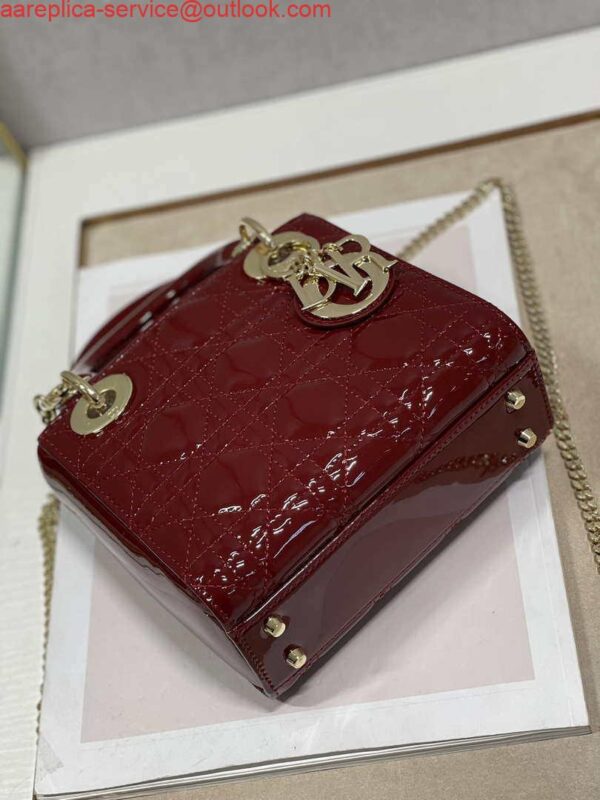 Replica Dior Mini Lady Dior Bag M0505 Maroon Patent Cannage Calfskin 6