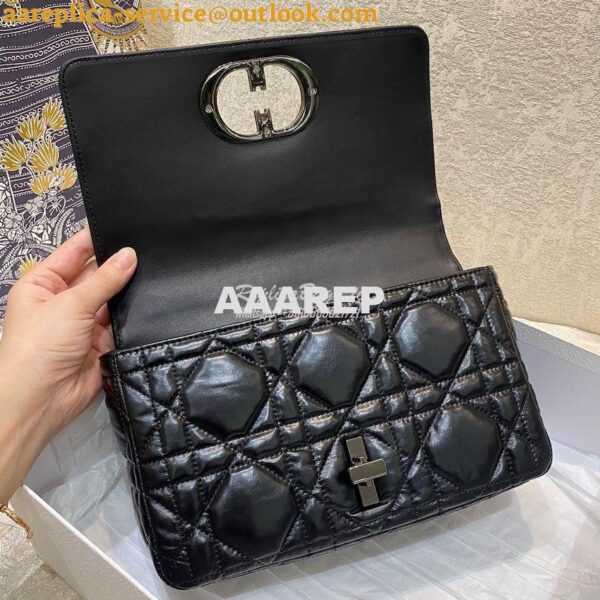 Replica Dior Medium Caro Bag Black Quilted Macrocannage Calfskin with 7