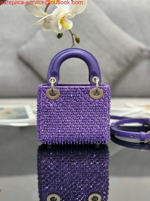 Replica Dior S0856 MICRO LADY BAG Horizon Metallic Cannage Lambskin embroidery beads Purple