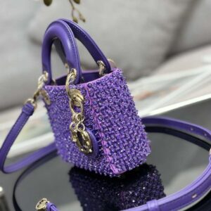 Replica Dior S0856 MICRO LADY BAG Horizon Metallic Cannage Lambskin embroidery beads Purple 2