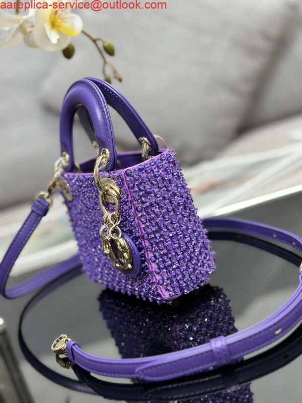 Replica Dior S0856 MICRO LADY BAG Horizon Metallic Cannage Lambskin embroidery beads Purple 2