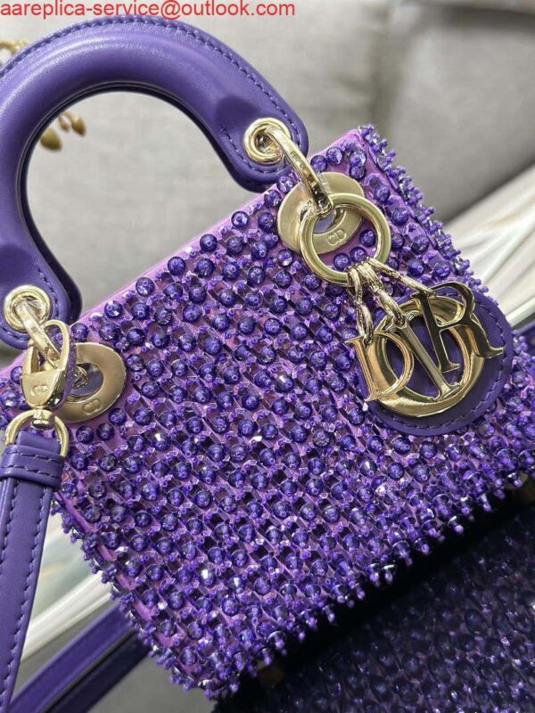 Replica Dior S0856 MICRO LADY BAG Horizon Metallic Cannage Lambskin embroidery beads Purple 4