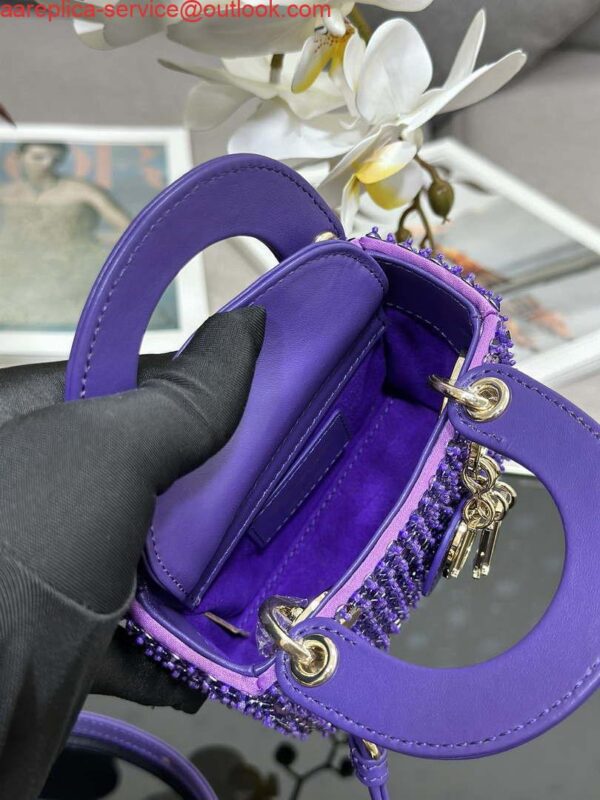 Replica Dior S0856 MICRO LADY BAG Horizon Metallic Cannage Lambskin embroidery beads Purple 7