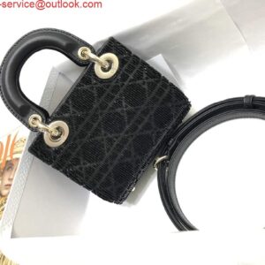 Replica Dior S0856 MICRO LADY DIOR BAG Horizon Black Metallic Cannage Lambskin Embroidered with Beads