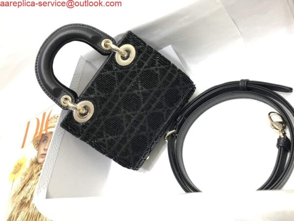 Replica Dior S0856 MICRO LADY DIOR BAG Horizon Black Metallic Cannage Lambskin Embroidered with Beads