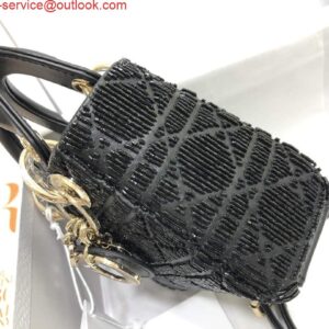 Replica Dior S0856 MICRO LADY DIOR BAG Horizon Black Metallic Cannage Lambskin Embroidered with Beads 2