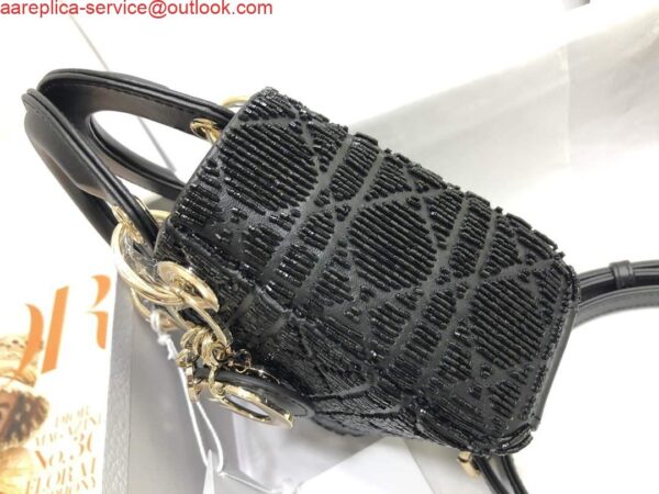 Replica Dior S0856 MICRO LADY DIOR BAG Horizon Black Metallic Cannage Lambskin Embroidered with Beads 2