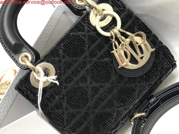 Replica Dior S0856 MICRO LADY DIOR BAG Horizon Black Metallic Cannage Lambskin Embroidered with Beads 4