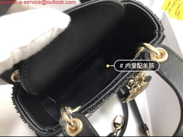 Replica Dior S0856 MICRO LADY DIOR BAG Horizon Black Metallic Cannage Lambskin Embroidered with Beads 7