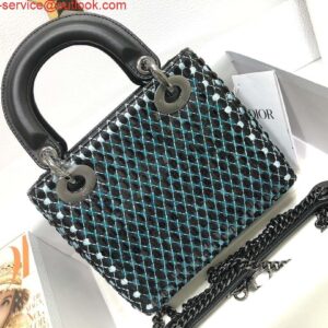 Replica Dior S0856 Micro Lady Dior Bag Horizon Black Metallic Cannage Lambskin with Blue embroidery sequins