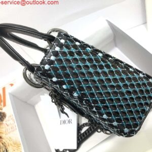 Replica Dior S0856 Micro Lady Dior Bag Horizon Black Metallic Cannage Lambskin with Blue embroidery sequins 2