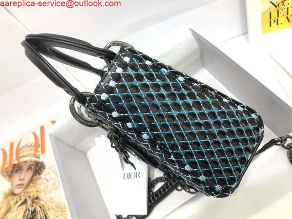 Replica Dior S0856 Micro Lady Dior Bag Horizon Black Metallic Cannage Lambskin with Blue embroidery sequins 2