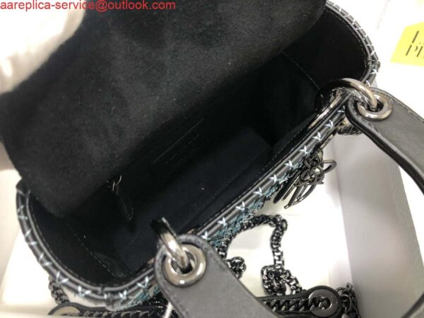 Replica Dior S0856 Micro Lady Dior Bag Horizon Black Metallic Cannage Lambskin with Blue embroidery sequins 7