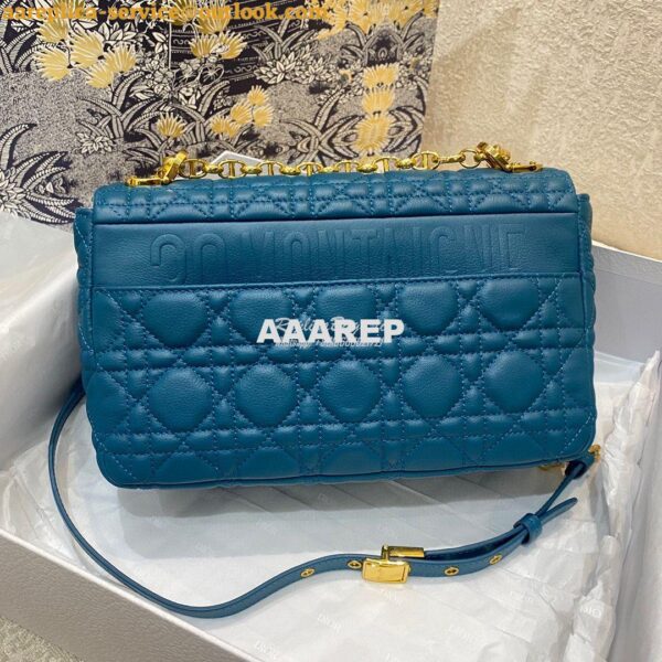 Replica Dior Medium Caro Bag Ocean Blue Supple Cannage Calfskin M9242U 5