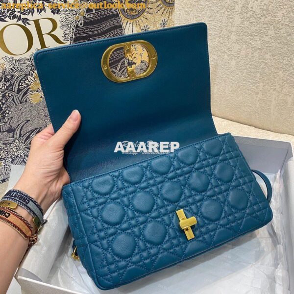 Replica Dior Medium Caro Bag Ocean Blue Supple Cannage Calfskin M9242U 6