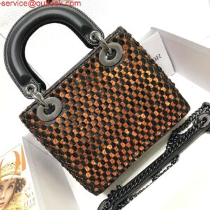 Replica Dior S0856 Micro Lady Dior Bag Horizon Black Metallic Cannage Lambskin with Gold embroidery sequins