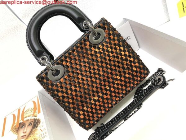 Replica Dior S0856 Micro Lady Dior Bag Horizon Black Metallic Cannage Lambskin with Gold embroidery sequins