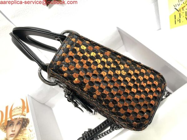 Replica Dior S0856 Micro Lady Dior Bag Horizon Black Metallic Cannage Lambskin with Gold embroidery sequins 2