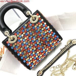 Replica Dior S0856 Micro Lady Dior Bag Horizon Black Metallic Cannage Lambskin with multicolor embroidery sequins