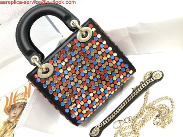 Replica Dior S0856 Micro Lady Dior Bag Horizon Black Metallic Cannage Lambskin with multicolor embroidery sequins 3