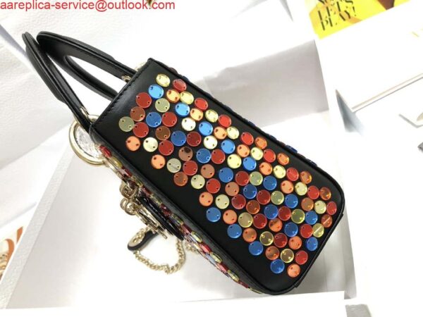 Replica Dior S0856 Micro Lady Dior Bag Horizon Black Metallic Cannage Lambskin with multicolor embroidery sequins 4