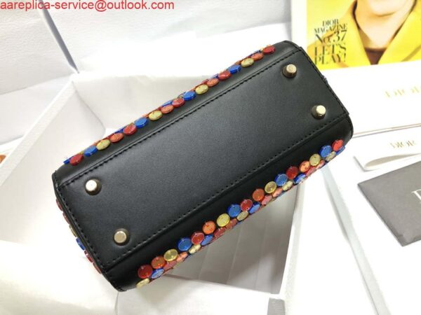 Replica Dior S0856 Micro Lady Dior Bag Horizon Black Metallic Cannage Lambskin with multicolor embroidery sequins 5