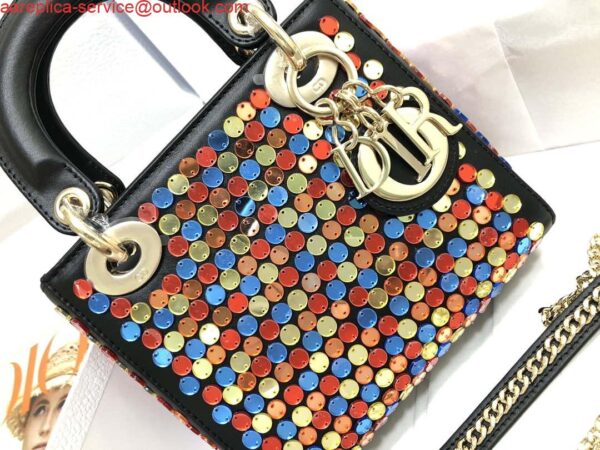 Replica Dior S0856 Micro Lady Dior Bag Horizon Black Metallic Cannage Lambskin with multicolor embroidery sequins 6