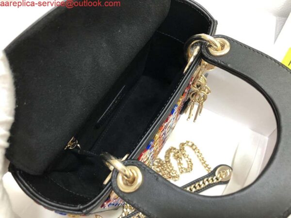 Replica Dior S0856 Micro Lady Dior Bag Horizon Black Metallic Cannage Lambskin with multicolor embroidery sequins 9