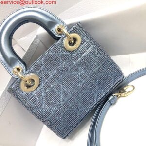 Replica Dior S0856 MICRO LADY DIOR BAG Horizon Blue Metallic Cannage Lambskin Embroidered with Beads