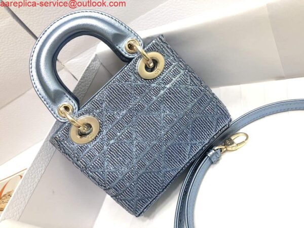 Replica Dior S0856 MICRO LADY DIOR BAG Horizon Blue Metallic Cannage Lambskin Embroidered with Beads