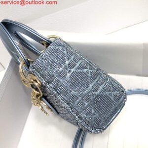 Replica Dior S0856 MICRO LADY DIOR BAG Horizon Blue Metallic Cannage Lambskin Embroidered with Beads 2