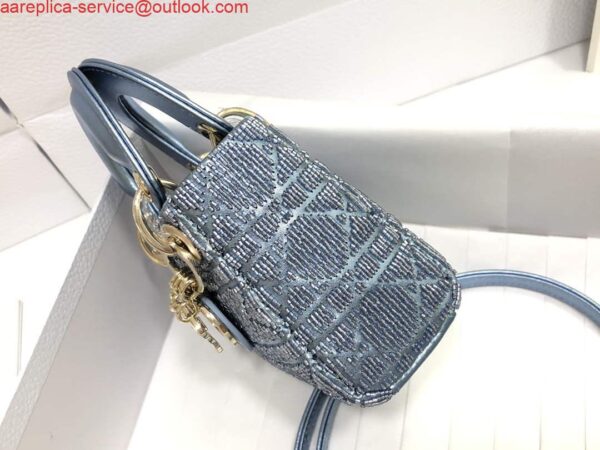 Replica Dior S0856 MICRO LADY DIOR BAG Horizon Blue Metallic Cannage Lambskin Embroidered with Beads 2