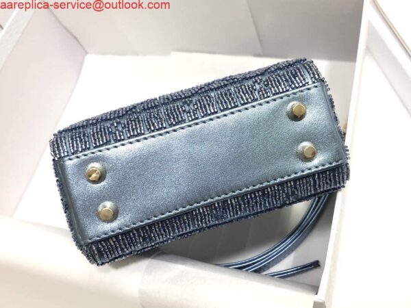 Replica Dior S0856 MICRO LADY DIOR BAG Horizon Blue Metallic Cannage Lambskin Embroidered with Beads 3