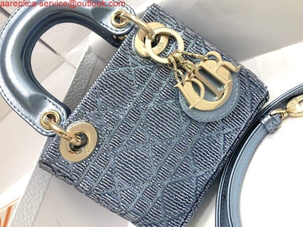 Replica Dior S0856 MICRO LADY DIOR BAG Horizon Blue Metallic Cannage Lambskin Embroidered with Beads 4