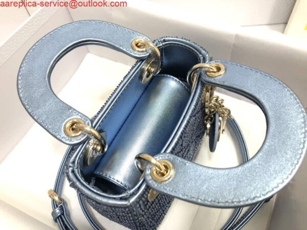 Replica Dior S0856 MICRO LADY DIOR BAG Horizon Blue Metallic Cannage Lambskin Embroidered with Beads 6