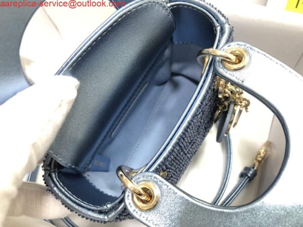 Replica Dior S0856 MICRO LADY DIOR BAG Horizon Blue Metallic Cannage Lambskin Embroidered with Beads 7