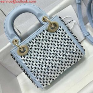 Replica Dior S0856 Micro Lady Dior Bag Horizon Blue Metallic Cannage Lambskin embroidery sequins