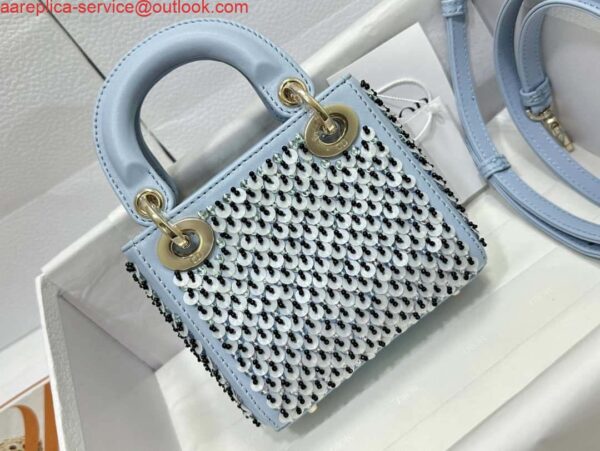 Replica Dior S0856 Micro Lady Dior Bag Horizon Blue Metallic Cannage Lambskin embroidery sequins