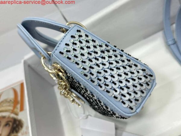 Replica Dior S0856 Micro Lady Dior Bag Horizon Blue Metallic Cannage Lambskin embroidery sequins 2