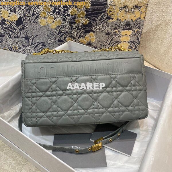Replica Dior Medium Caro Bag Stone Gray Supple Cannage Calfskin M9242U 4