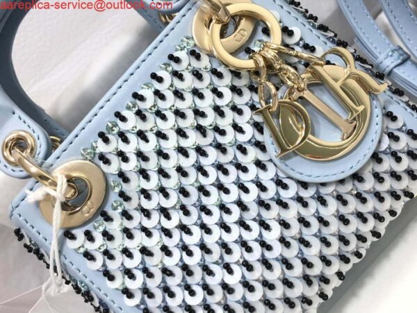 Replica Dior S0856 Micro Lady Dior Bag Horizon Blue Metallic Cannage Lambskin embroidery sequins 4