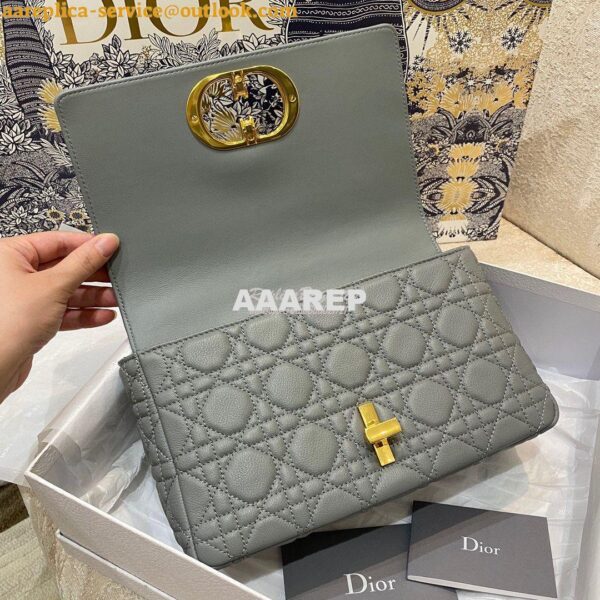 Replica Dior Medium Caro Bag Stone Gray Supple Cannage Calfskin M9242U 6