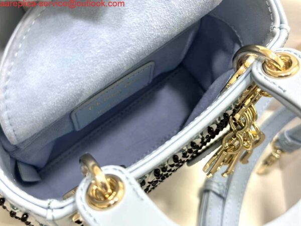 Replica Dior S0856 Micro Lady Dior Bag Horizon Blue Metallic Cannage Lambskin embroidery sequins 7