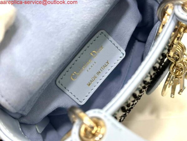 Replica Dior S0856 Micro Lady Dior Bag Horizon Blue Metallic Cannage Lambskin embroidery sequins 8