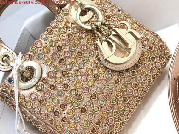 Replica Dior S0856 MICRO LADY DIOR BAG Horizon Gold Metallic Cannage Lambskin With Round Diamond 4