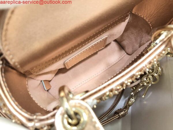 Replica Dior S0856 MICRO LADY DIOR BAG Horizon Gold Metallic Cannage Lambskin With Round Diamond 6