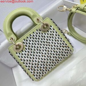 Replica Dior S0856 Micro Lady Dior Bag Horizon Green Metallic Cannage Lambskin embroidery sequins